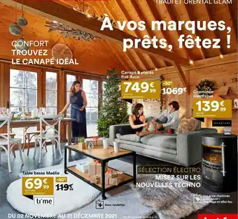 BUT Table Basse Maélie, Canapé 3 Places Fixe Asco, Cheminée électrique offre