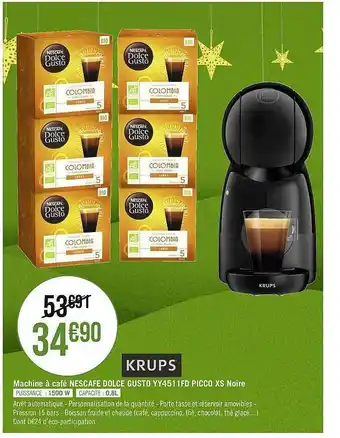 Casino Supermarchés Machine à Café Nescafé Dolce Gusto Yy451 Fd Picco Xs Noire Krups offre