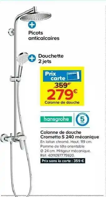 Castorama Colonne De Douche Crometta S 240 Mécanique Hansgrohe offre