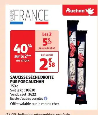 Auchan AUCHAN Saucisse sèche droite pur porc offre