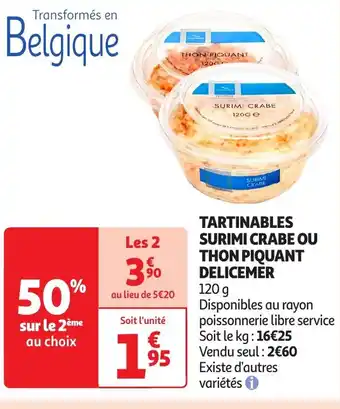 Auchan DELICEMER Tartinables surimi crabe ou thon piquant offre