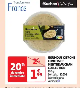 Auchan Houmous citrons confits et menthe auchan offre