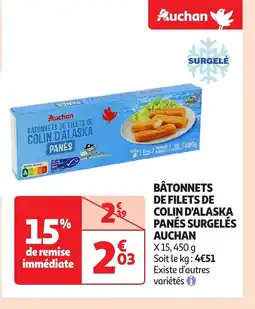 Auchan Bâtonnets de filets de colin d'alaska panés surgelés offre