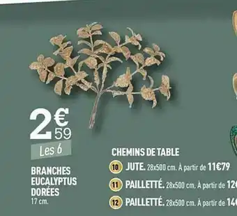 Centrakor Chemins De Table, Branches Eucalyptus Dorées offre