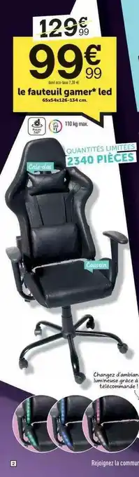 Centrakor Le Fauteuil Gamer Led offre