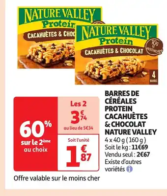 Auchan NATURE VALLEY Barres de céréales protein cacahuètes & chocolat offre