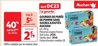 Auchan AUCHAN Gourdes de purée de pomme sans sucres ajoutés offre