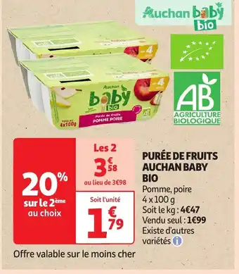 Auchan BIO Purée de fruits auchan baby offre