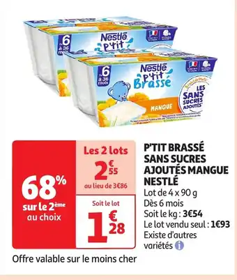 Auchan NESTLÉ P'tit brassé sans sucres ajoutés mangue offre