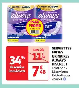 Auchan Serviettes fuites urinaires always discreet offre