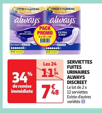 Auchan Serviettes fuites urinaires always discreet offre