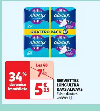 Auchan ALWAYS Serviettes long ultra days offre