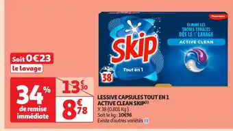 Auchan SKIP Lessive capsules tout en 1 active clean offre