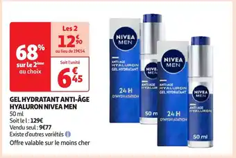 Auchan NIVEA MEN Gel hydratant anti-âge hyaluron offre