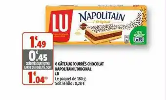 Coccimarket 6 Gâteaux Fourrés Chocolat Napolitain L'original Lu offre
