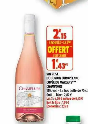 Coccimarket Vin Rosé De L'union Européenne Cuvée Du Marquis Champlure offre