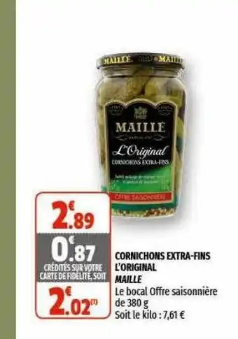 Coccimarket Cornichons Extra-fins L'original Maille offre