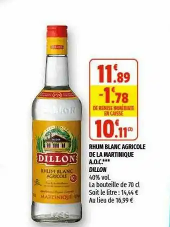Coccimarket Rhum Blanc Agricole De La Martinique A.o.c. Dillon offre