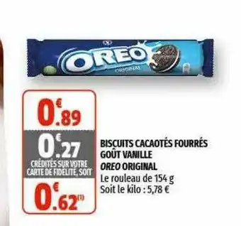 Biscuits Cacaotés Fourrés Goût Vanille Oreo Original