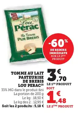 U Express LOU PERAC Tomme au lait pasteurise de brebis offre