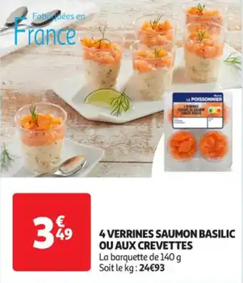 Auchan Supermarché 4 verrines saumon basilic ou aux crevettes offre