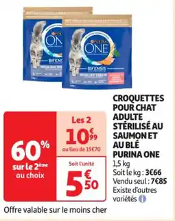 Auchan Supermarché PURINA ONE Croquettes pour chat adulte stérilisé au saumon et au blé offre