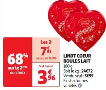 Auchan Supermarché Lindt coeur boules lait offre