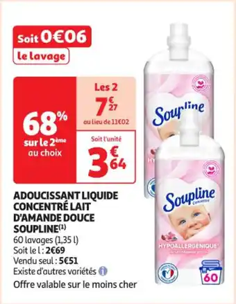 Auchan Supermarché SOUPLINE Adoucissant liquide concentré lait d'amande douce offre