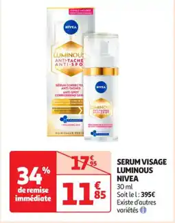 Auchan Supermarché NIVEA Serum visage luminous offre