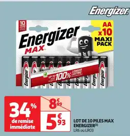 Auchan Supermarché ENERGIZER Lot de 10 piles max offre