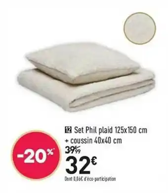 Conforama Set Phil Plaid 125 X 150 Cm + Coussin 40 X 40 Cm offre