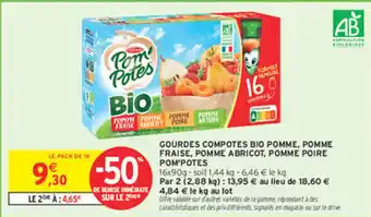 Intermarché Express POM'POTES Gourdes compotes bio pomme, pomme fraise, pomme abricot, pomme poire offre