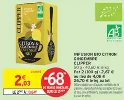 Intermarché Express CLIPPER Infusion bio citron gingembre offre