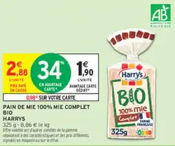 Intermarché Express HARRYS Pain de mie 100% mie complet bio offre