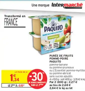 Intermarché Express PAQUITO Purée de fruits pomme-poire offre