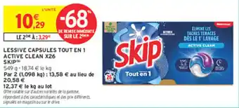 Intermarché Express SKIP Lessive capsules tout en 1 active clean x26 offre