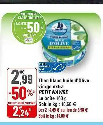 G20 Thon Blanc Huile D'olive Vierge Extra Petit Navire offre