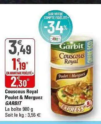 G20 Couscous Royal Poulet & Merguez Garbit offre