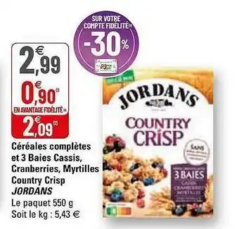 G20 Céréales Complètes Et 3 Baies Cassis, Cranberries, Myrtilles Country Crisp Jordans offre
