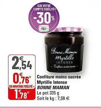 G20 Confiture Moins Sucrée Myrtille Intense Bonne Maman offre