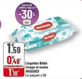 G20 Lingettes Bébé Visage Et Mains Huggies offre