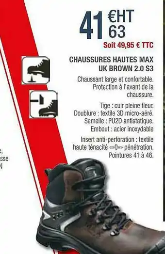 Gamm vert Chaussures Hautes Max Uk Brown 2.0 S3 offre