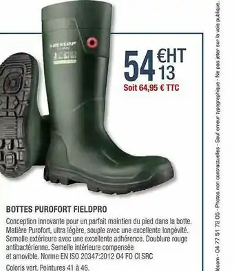 Gamm vert Bottes Purofort Fieldpro offre