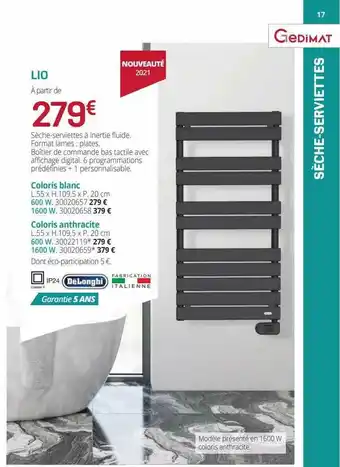Gedimat Sèche-serviettes à Inertie Fluide Lio offre