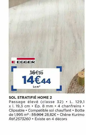 Lapeyre Sol Stratifié Home 2 Egger offre