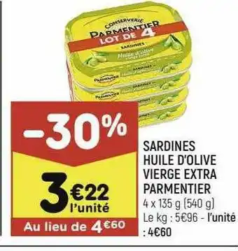 Leader Price Sardines Huile D'olive Vierge Extra Parmentier offre