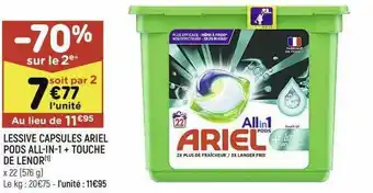 Leader Price Lessive Capsules Ariel Pods All-in-1 + Touche De Lenor offre