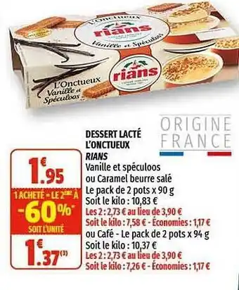 Coccinelle Supermarché Dessert Lacté L'onctueux Rians offre