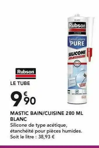 Mastic Bain-cuisine 280 Ml Blanc Rubson