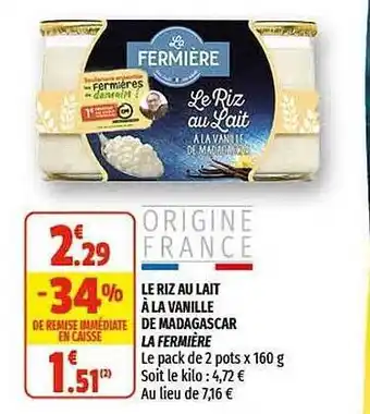 Coccinelle Supermarché Le Riz Au Lait à La Vanille De Madagascar La Fermière offre